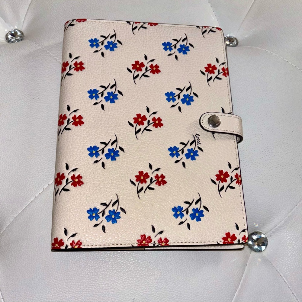 NEW Coach Refined Pebble Leather Chalk Multi Floral Print Notebook Journal - Picture 6 of 15